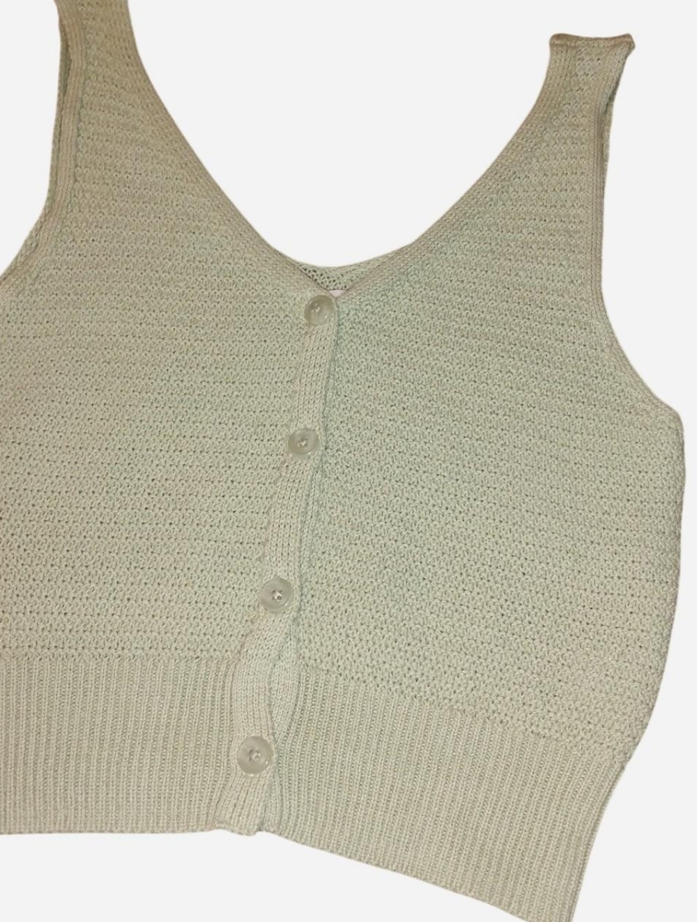 Sincerely Jules Sage Green Knit Button-Front Crop Tank - Size XS